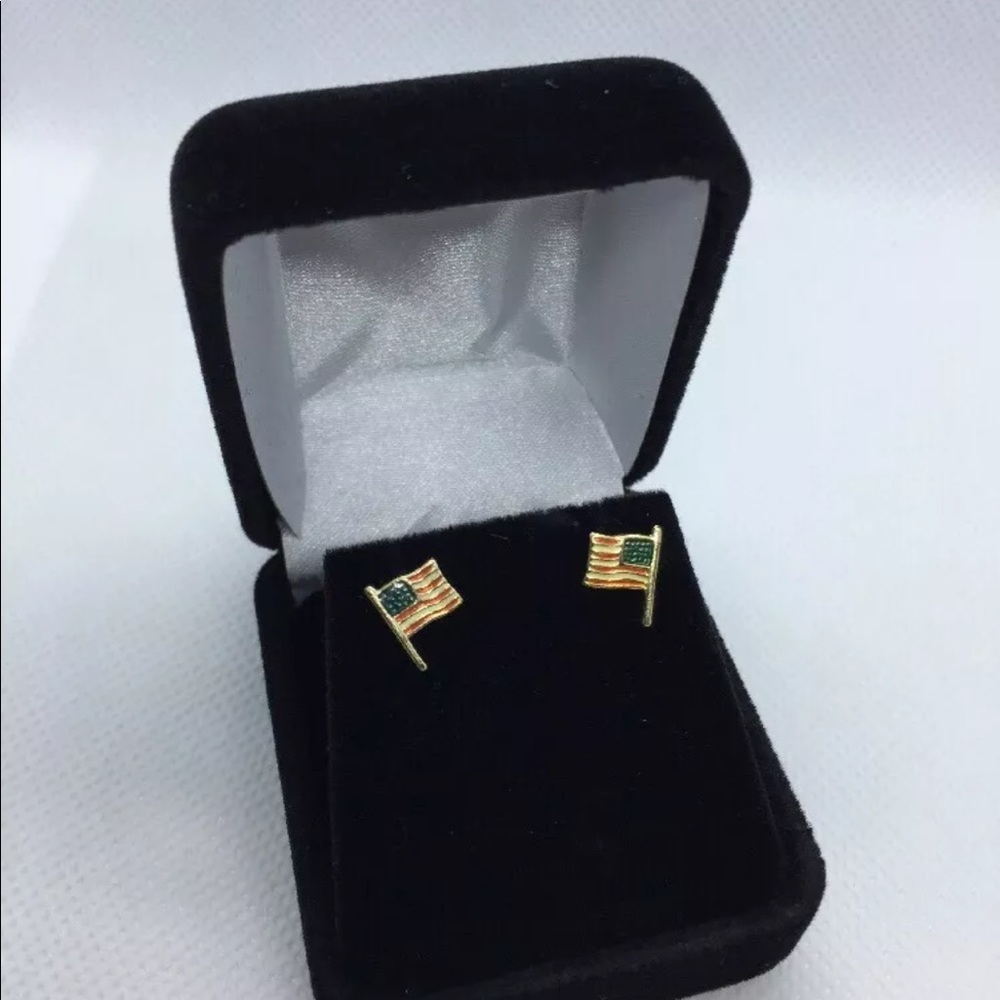 14K Yellow Gold American Flag Earrings